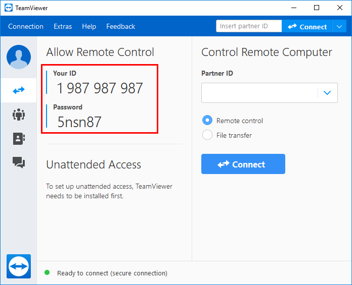 TeamViewer ID and password